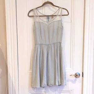 Casual dress with lace, Small, light blue tencel dress